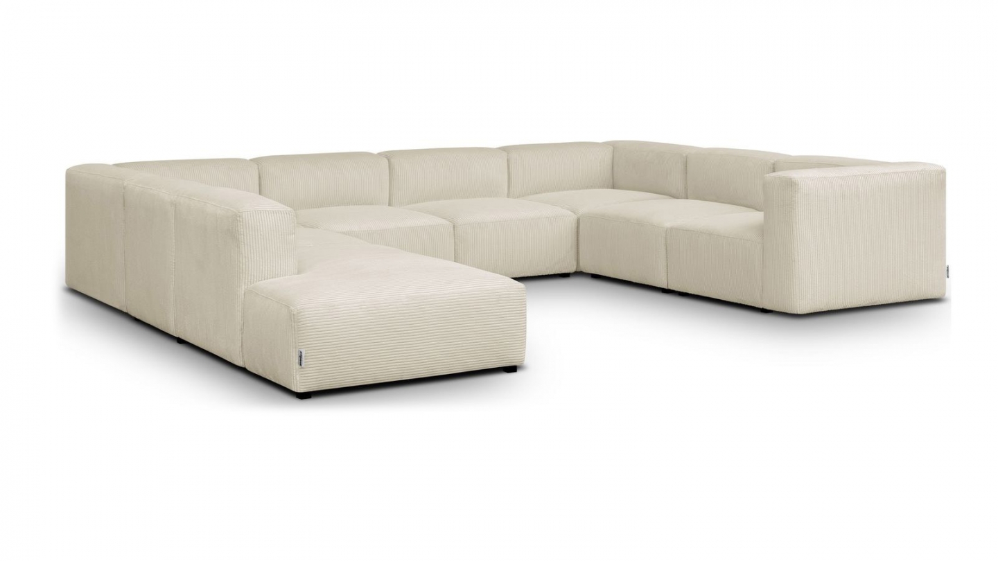 Canapé modulable panoramique 12 places ouvert à gauche en velours côtelé beige - Modulo
