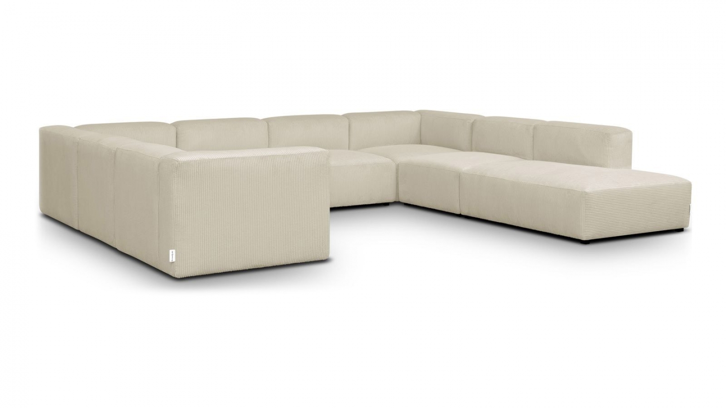 Canapé modulable panoramique 12 places ouvert à droite en velours côtelé beige - Modulo