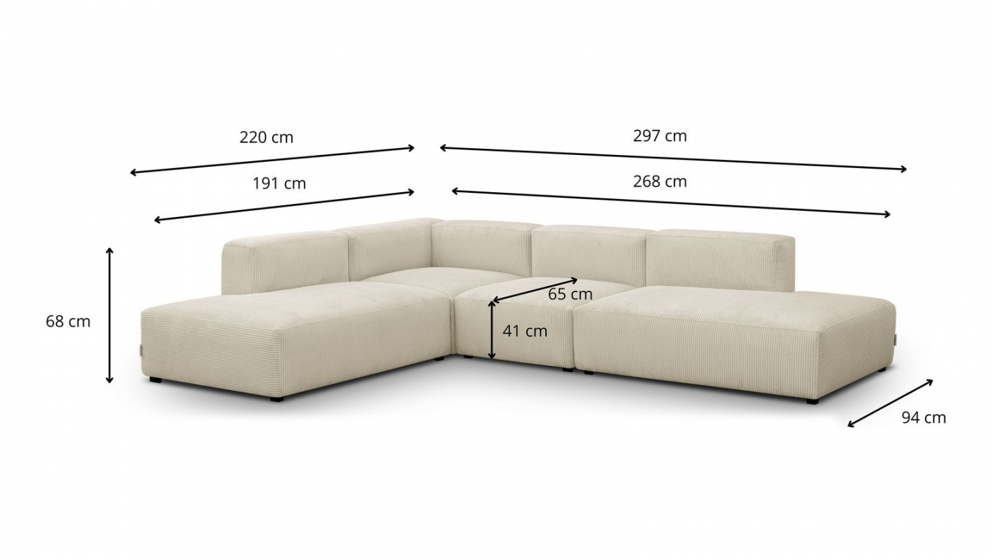 Canapé d'angle modulable réversible 7 places en velours côtelé beige - Modulo