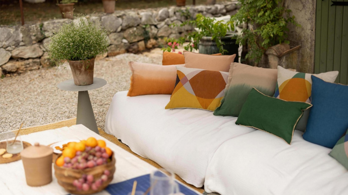 Coussin en lin effet dégradé cuivre orange 45 x 45 cm - Zeff Shade