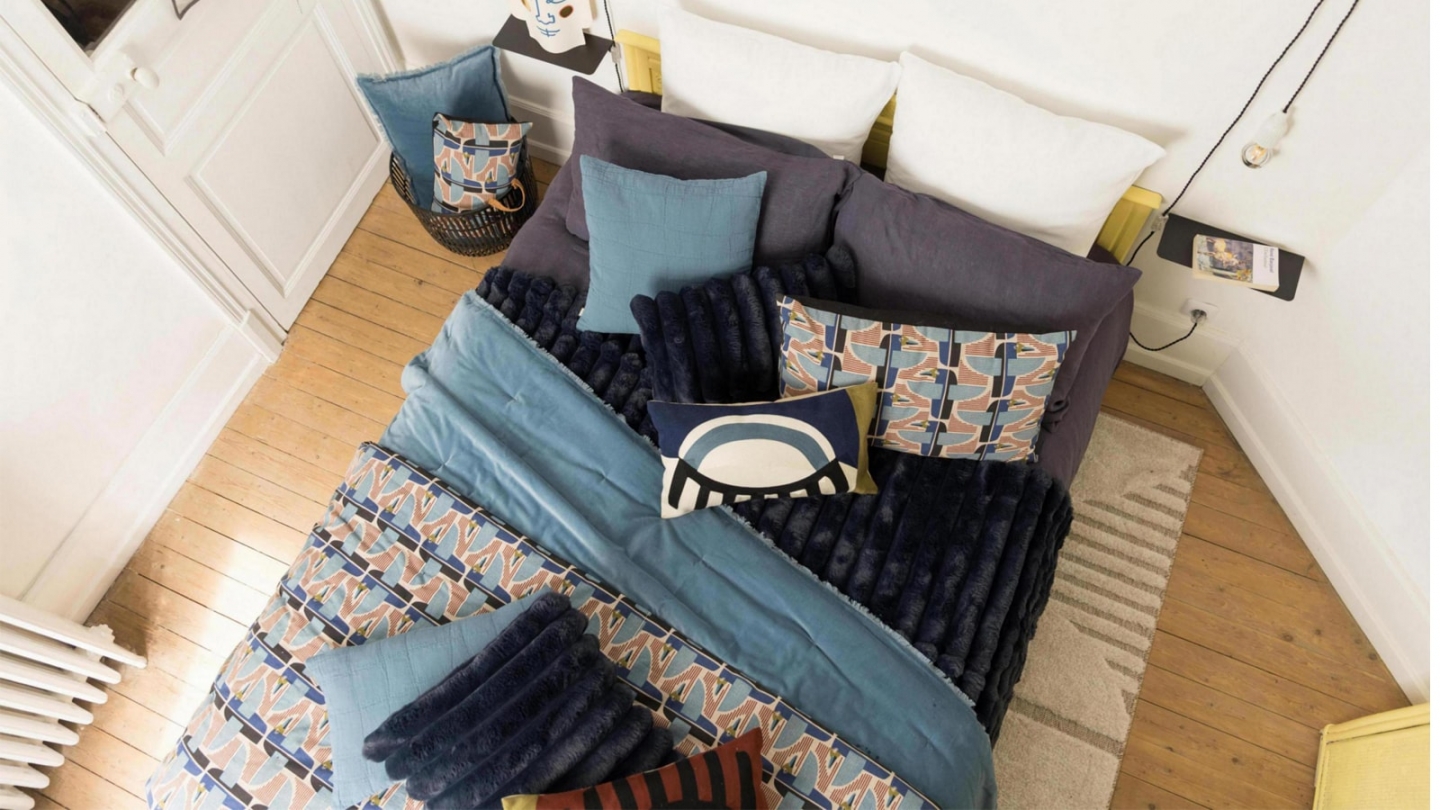 Coussin en coton bleu acier 45 x 45 cm - Titou
