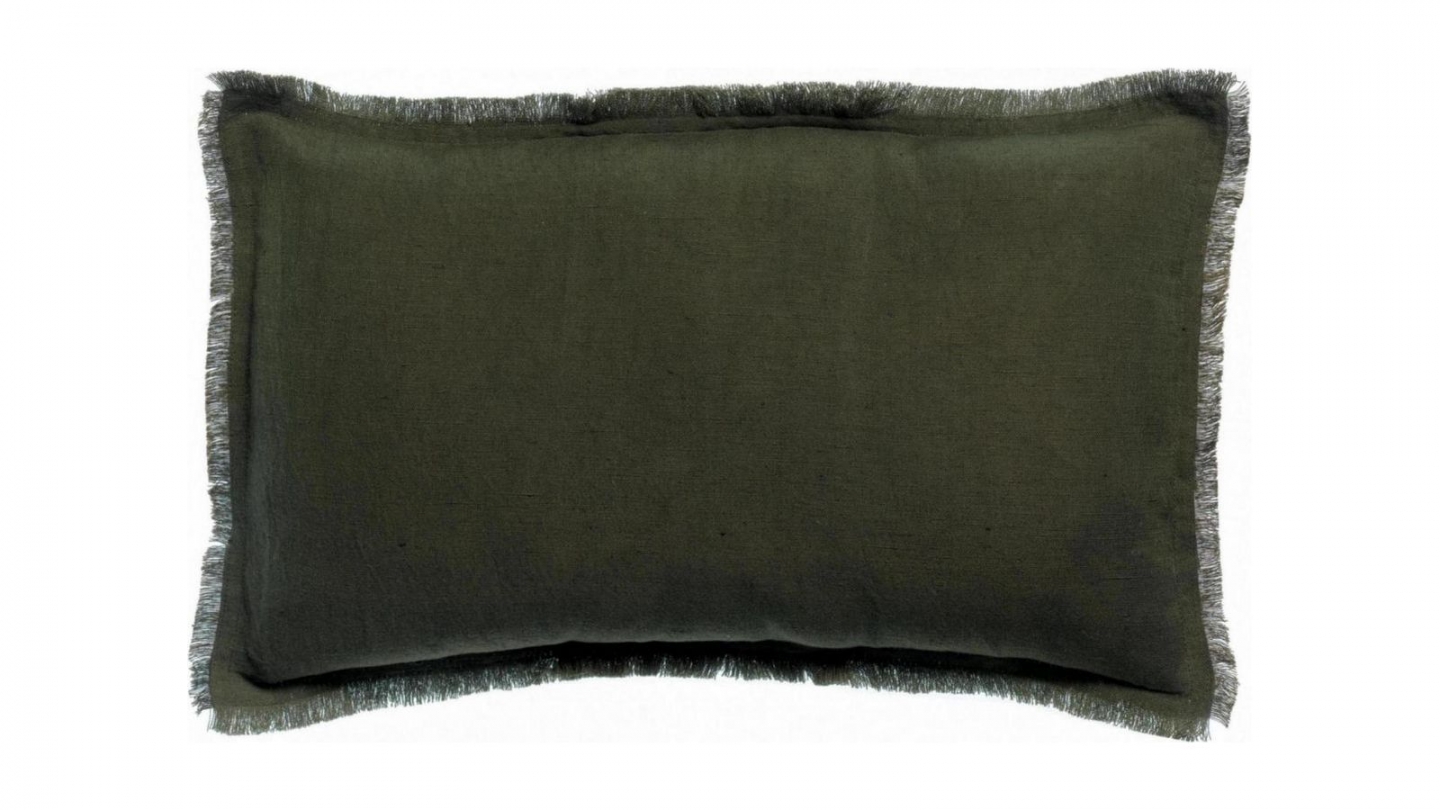 Coussin lin et coton vert olive 30 x 50 cm - Laly