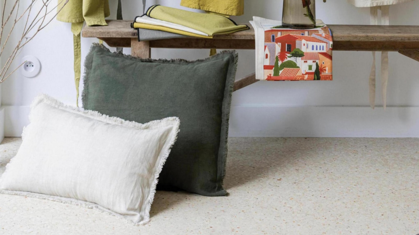 Coussin lin et coton vert olive 45 x 45 cm - Laly