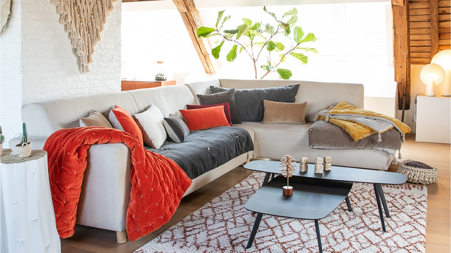 Coussin en velours orange marmelade 40 x 65 cm - Elise