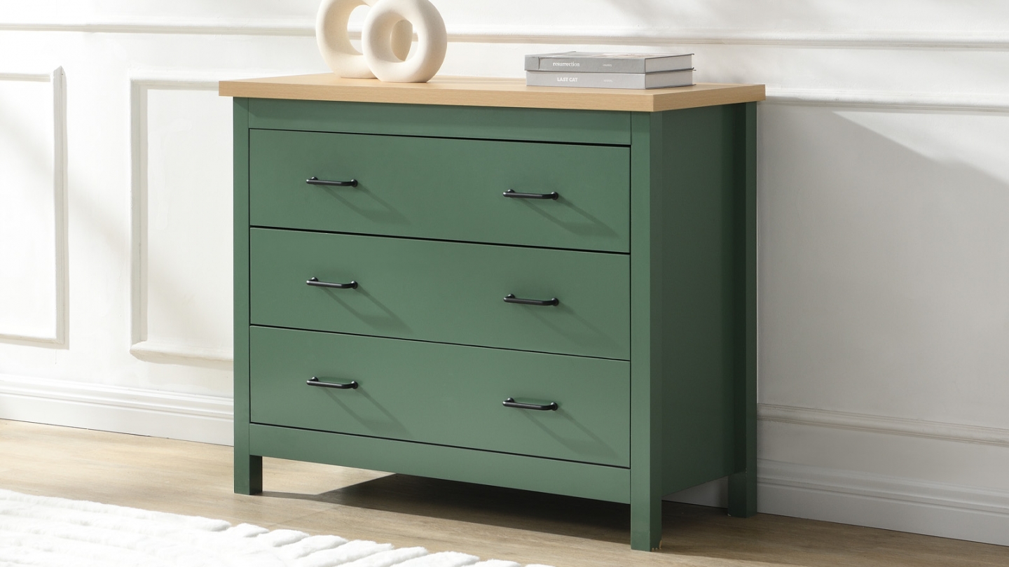 Commode 3 tiroirs verte 100 cm - Sana