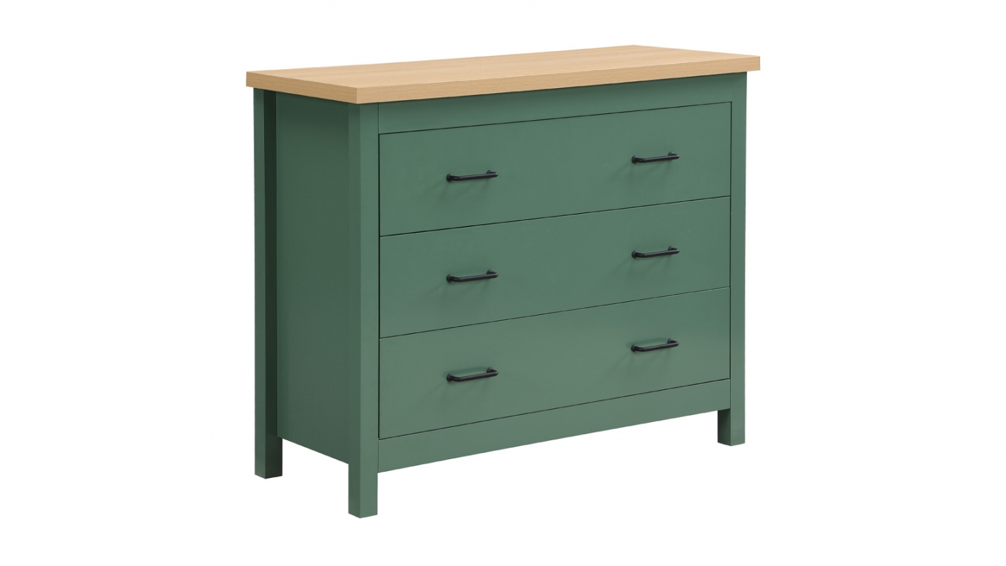 Commode 3 tiroirs verte 100 cm - Sana