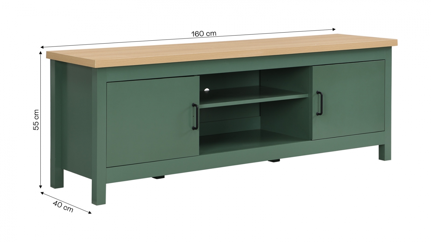 Meuble TV 2 portes vert 160 cm - Sana