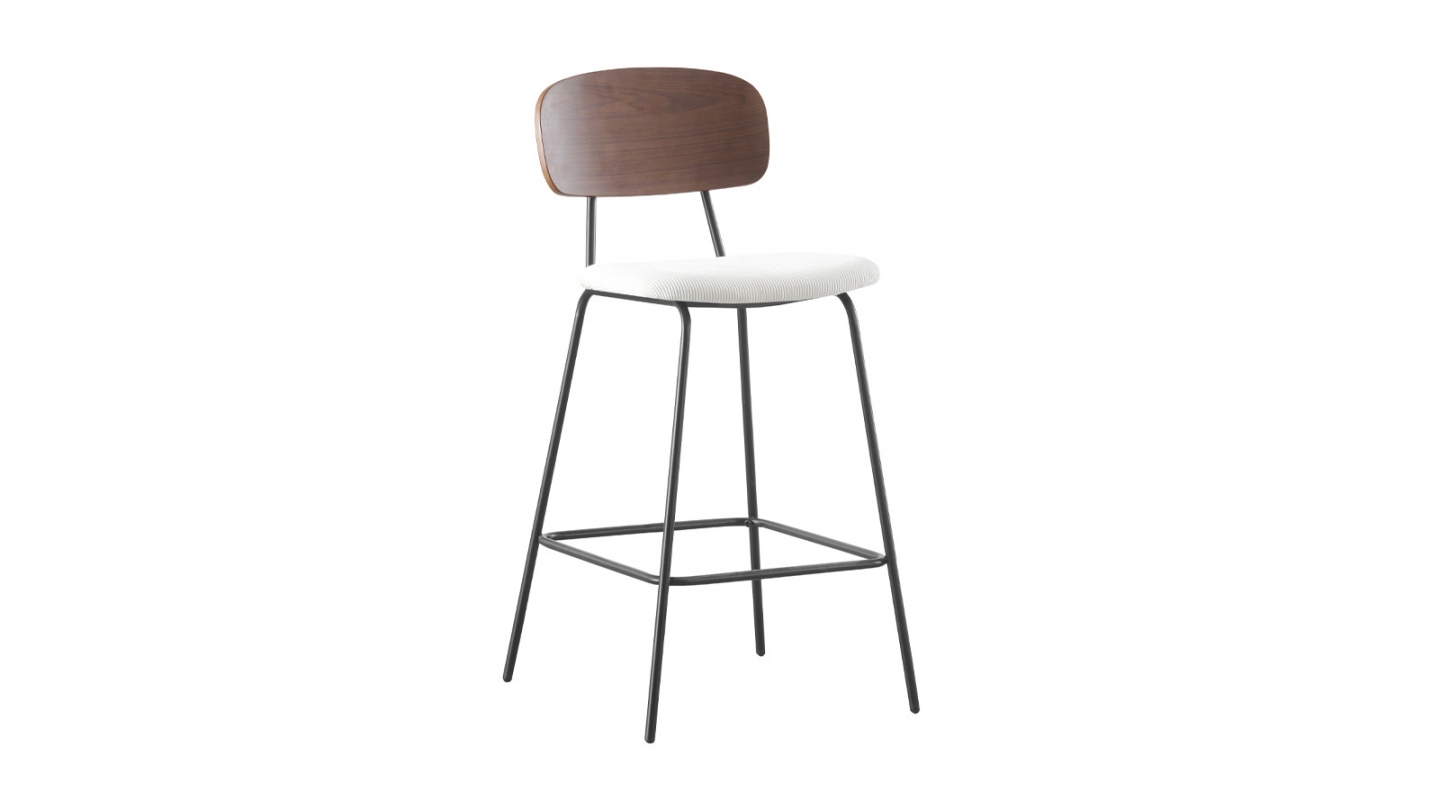 Lot de 2 tabourets de bar en velours côtelé beige - Dany