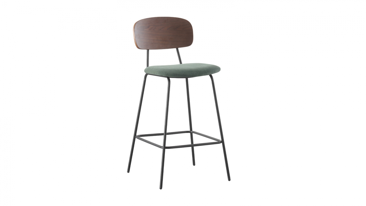 Lot de 2 tabourets de bar en velours côtelé vert kaki - Dany