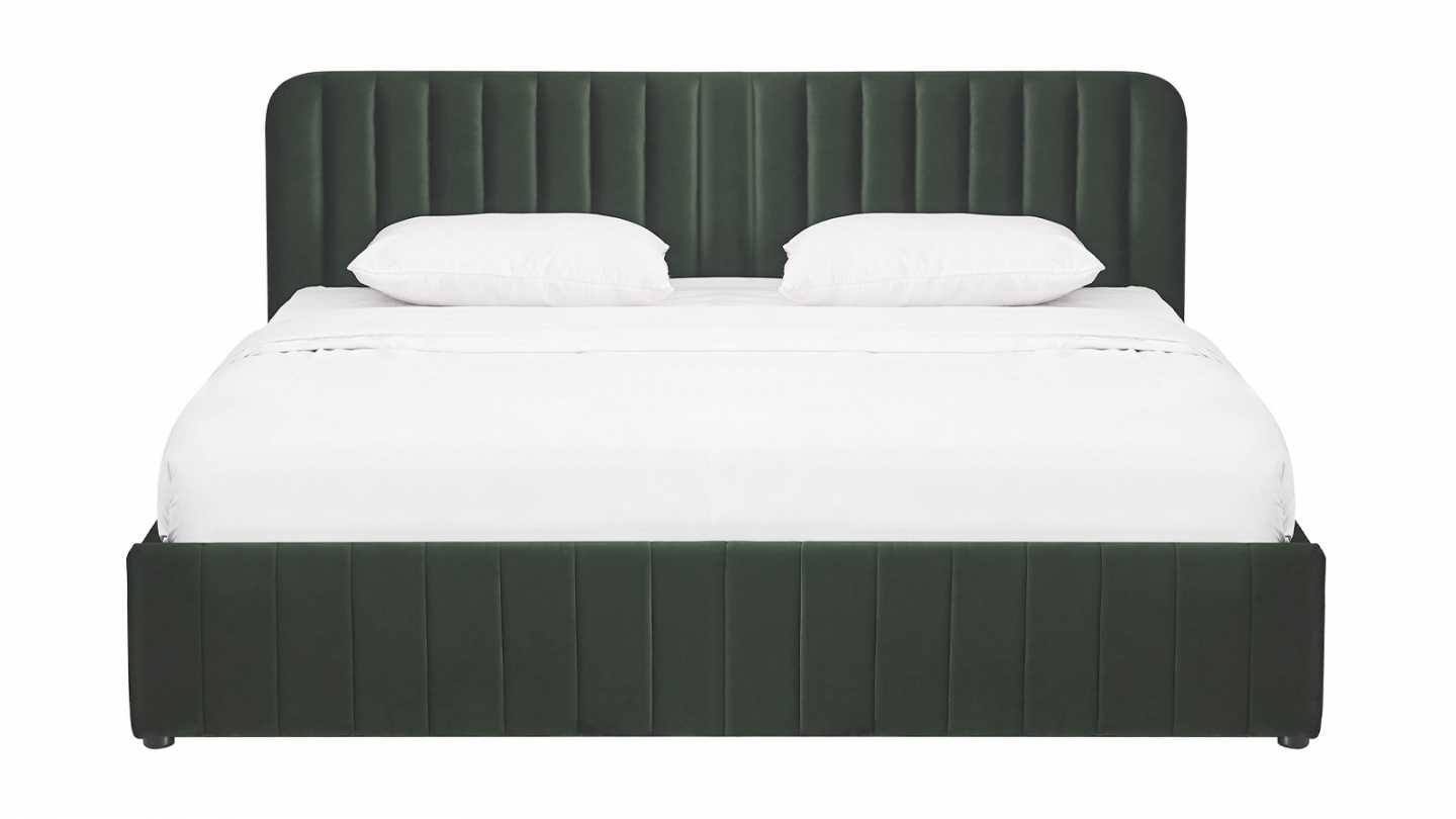 Lit coffre adulte 180x200 cm avec tête de lit capitonnée en velours vert kaki - Ava