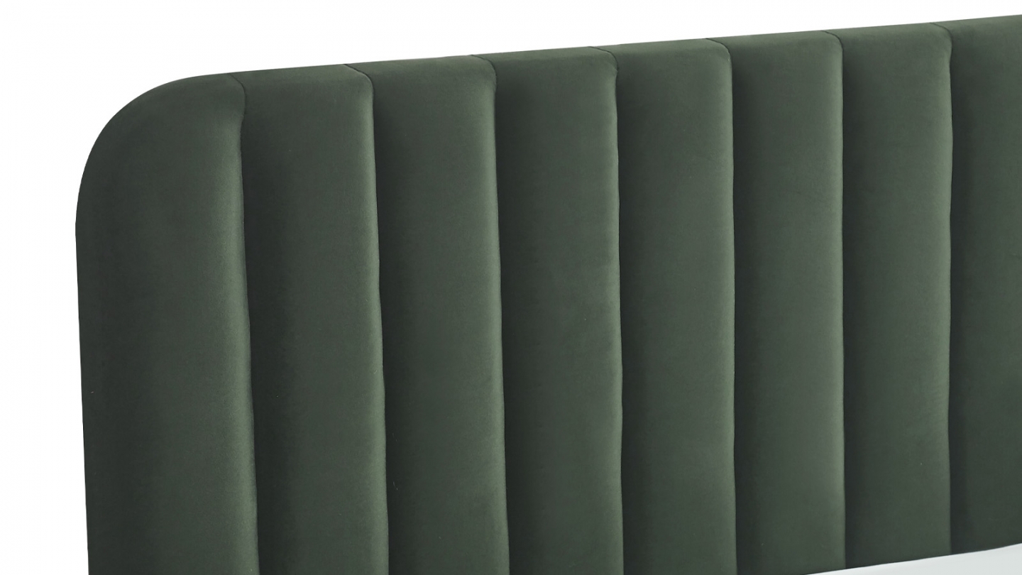 Lit coffre adulte 180x200 cm avec tête de lit capitonnée en velours vert kaki - Ava