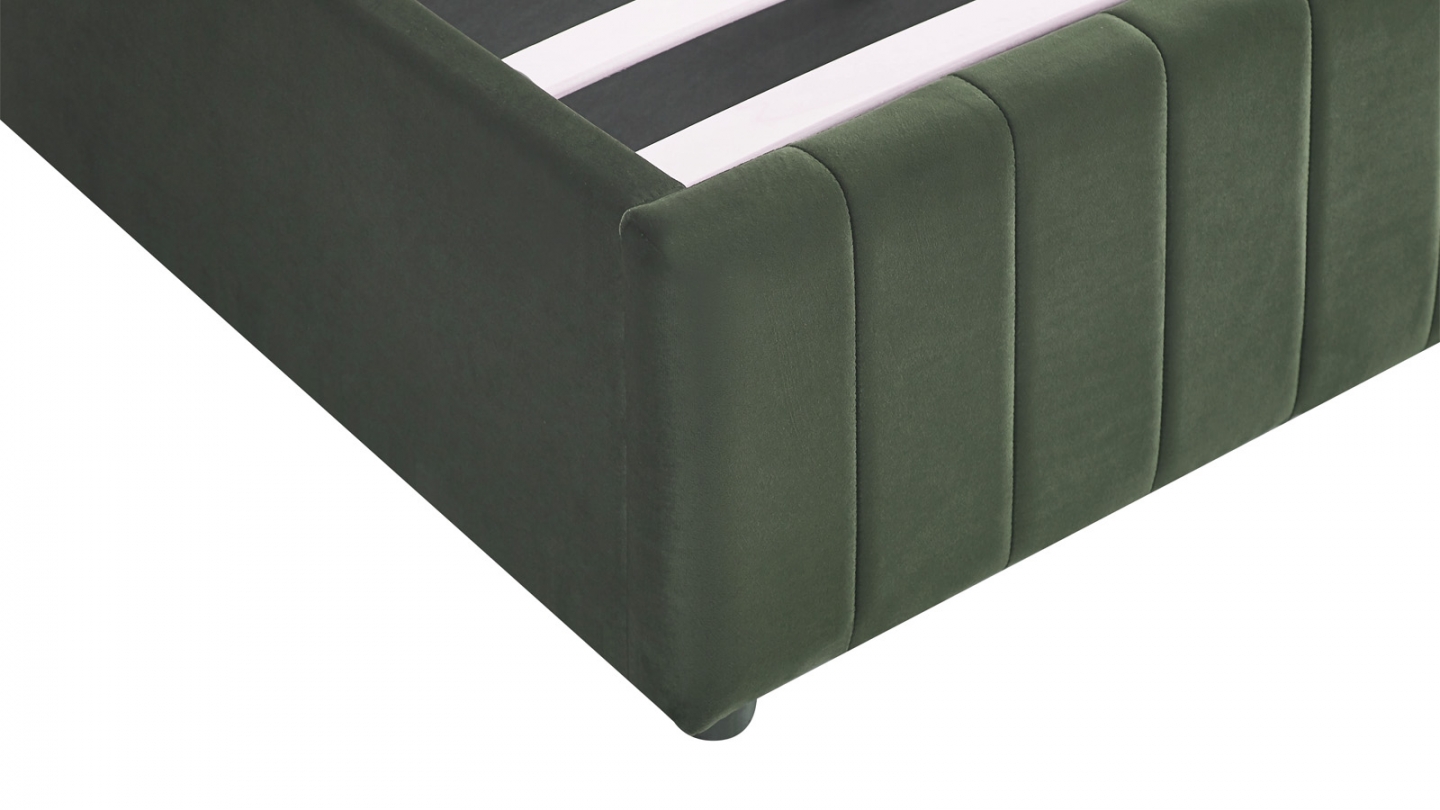 Lit coffre adulte 180x200 cm avec tête de lit capitonnée en velours vert kaki - Ava
