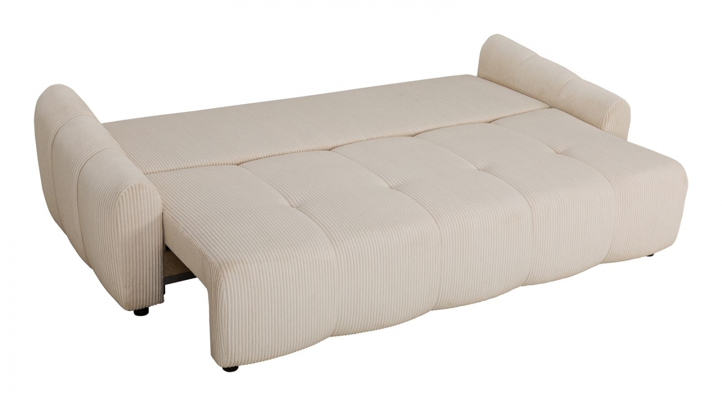 Canapé convertible 3 places en velours côtelé beige - Carla