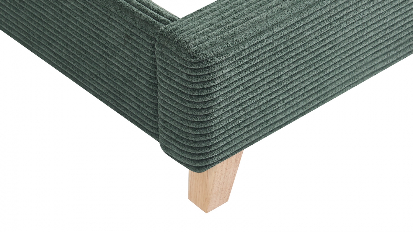 Lit adulte 160x200 cm avec tête de lit capitonnée en velours côtelé vert kaki - Milo