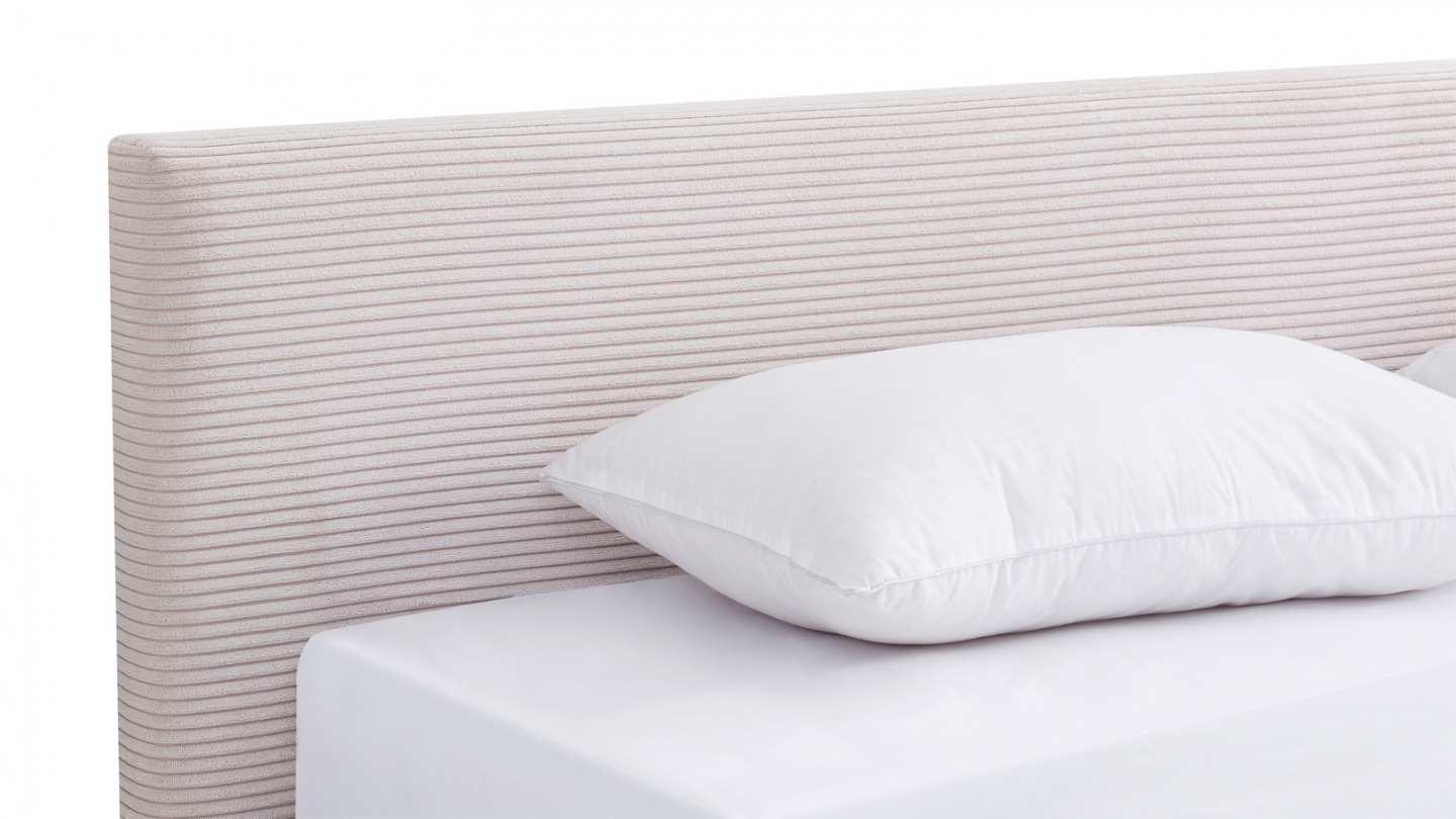 Lit adulte 160x200 cm avec tête de lit capitonnée en velours côtelé beige - Milo
