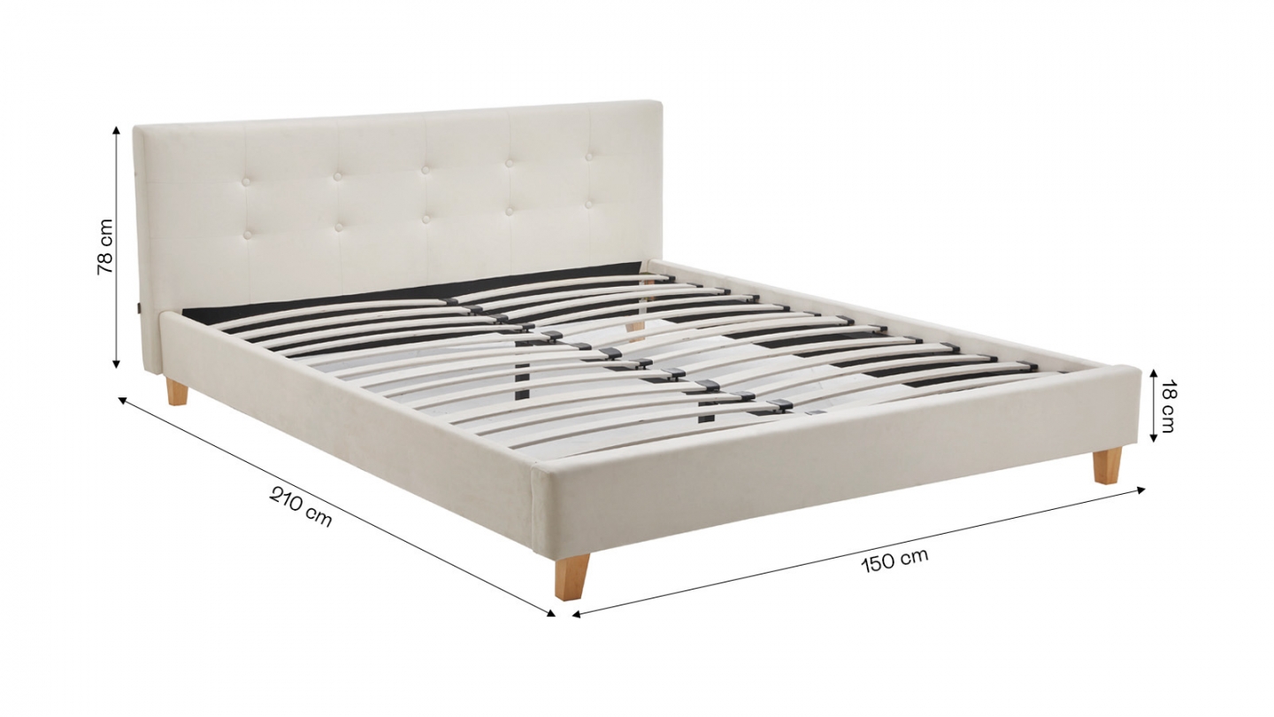 Lit adulte 140x190 cm avec tête de lit capitonnée en velours beige - Milo
