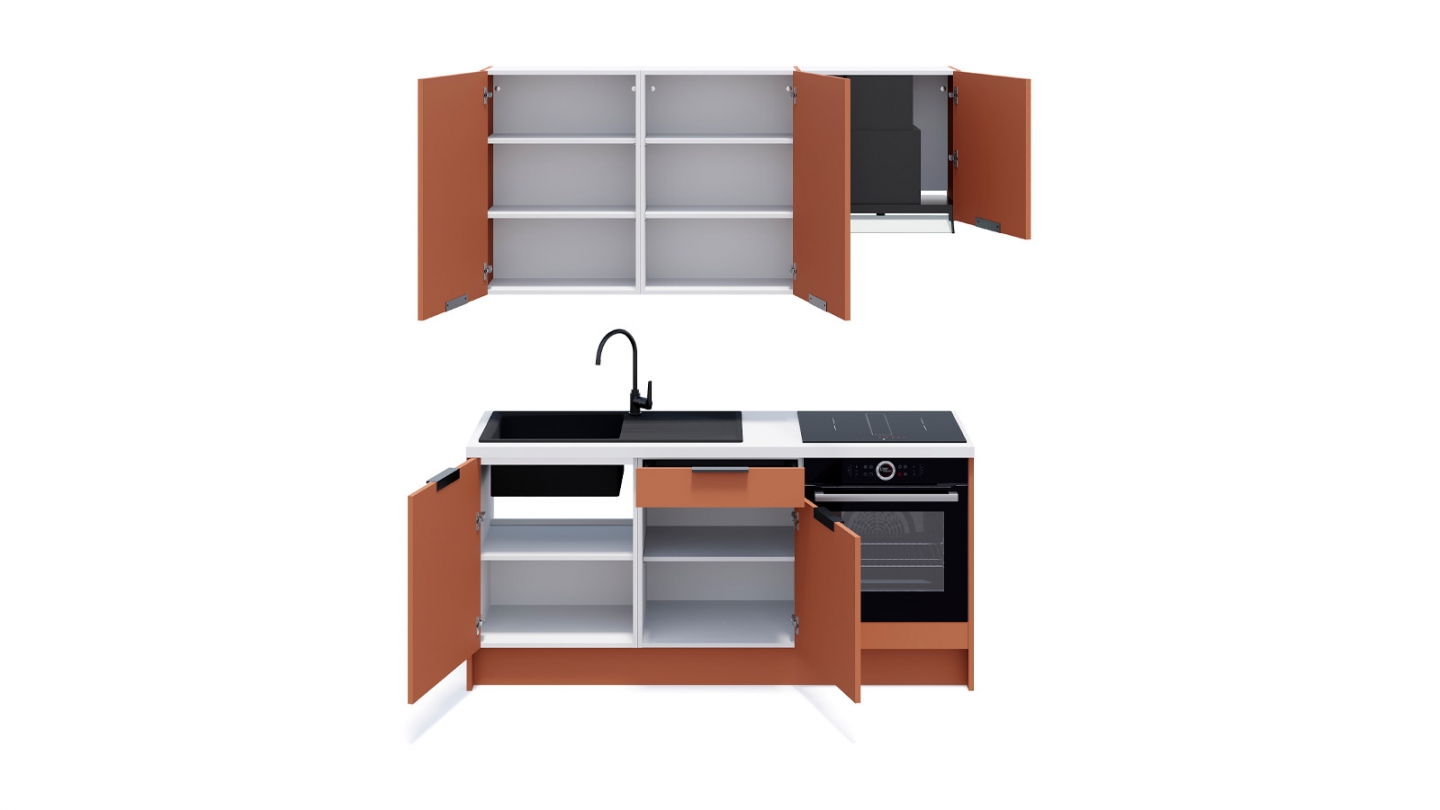 Ensemble de 6 meubles de cuisine - L. 185 cm - terracotta - Luzia