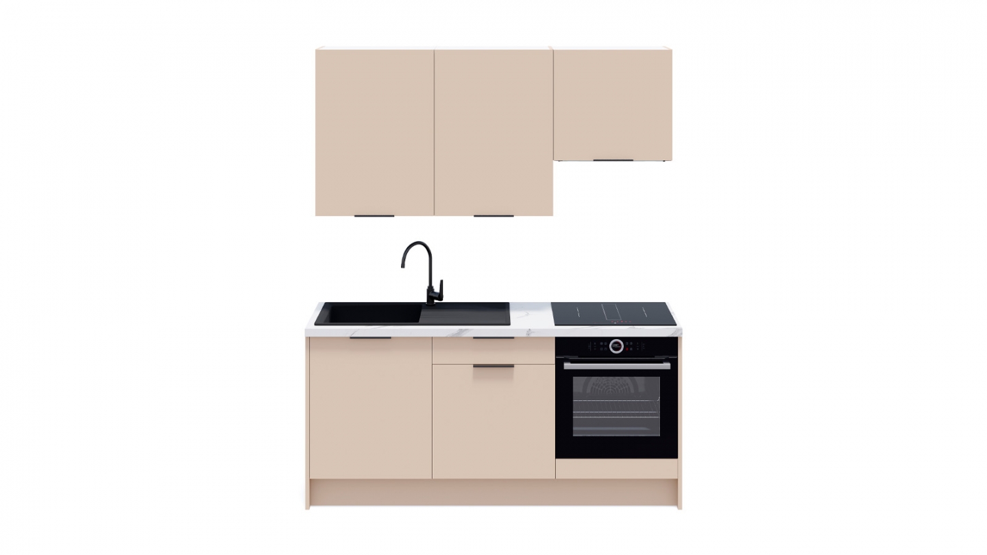 Ensemble de 6 meubles de cuisine - L. 185 cm - beige cachemire - Luzia
