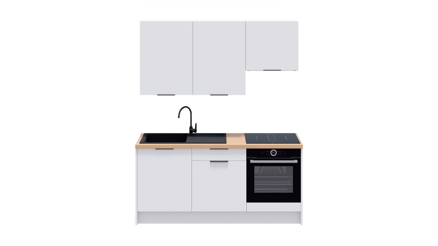 Ensemble de 6 meubles de cuisine - L. 185 cm - blanc - Luzia