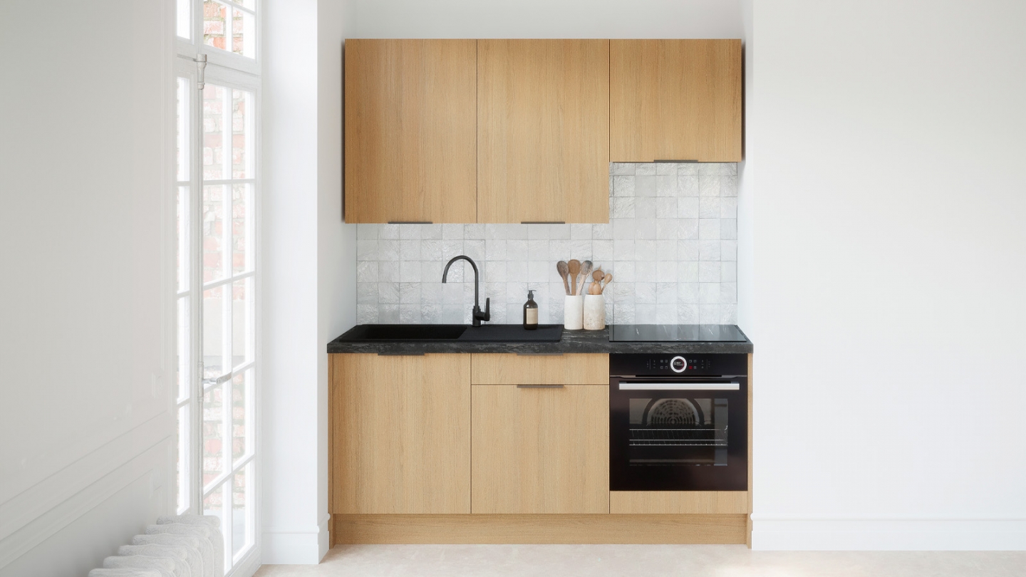 Ensemble de 6 meubles de cuisine - L. 185 cm - chêne clair - Sierra