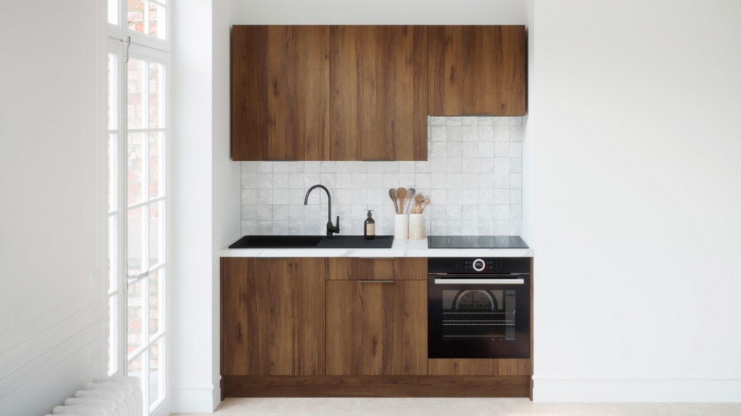 Ensemble de 6 meubles de cuisine - L. 185 cm - noyer brun - Sierra