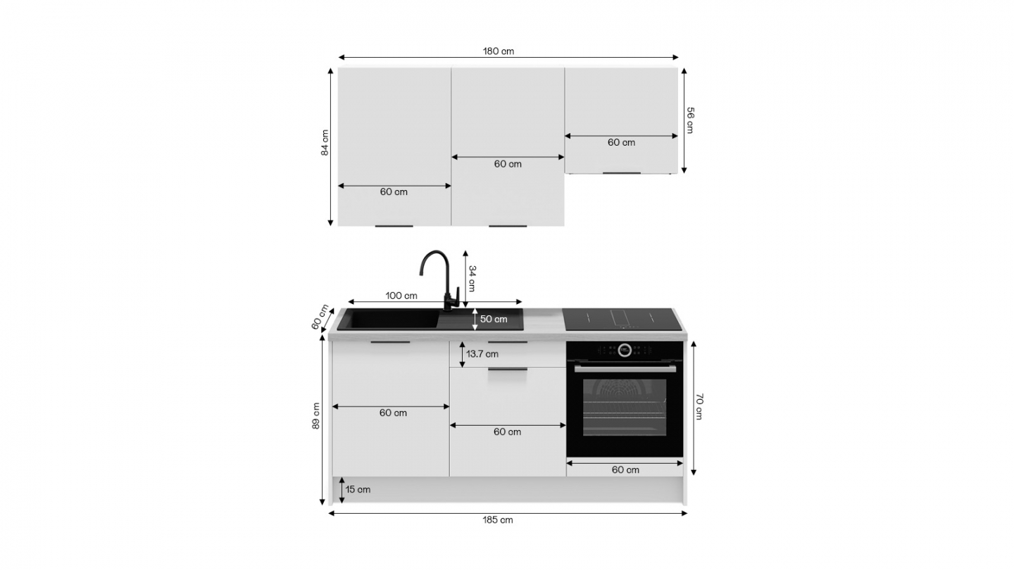 Ensemble de 6 meubles de cuisine - L. 185 cm - abricot et chêne clair cannelé - Luzia Signature