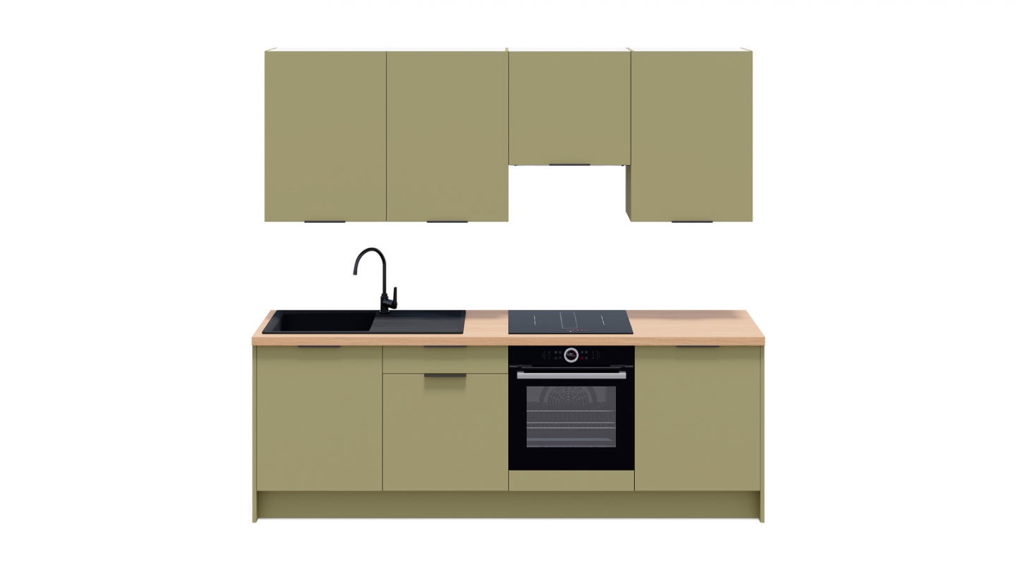 Ensemble de 8 meubles de cuisine - L. 245 cm - vert olive - Luzia