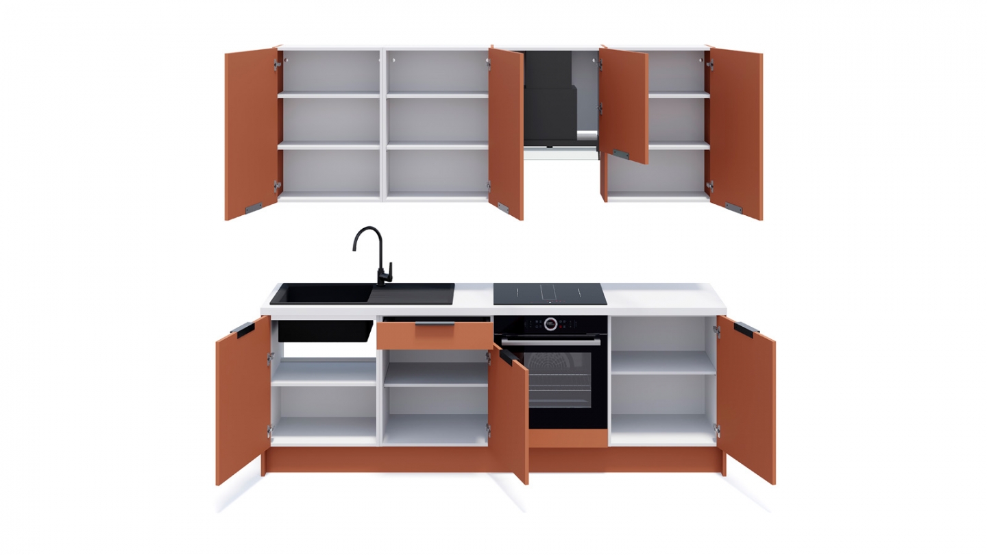 Ensemble de 8 meubles de cuisine - L. 245 cm - terracotta - Luzia