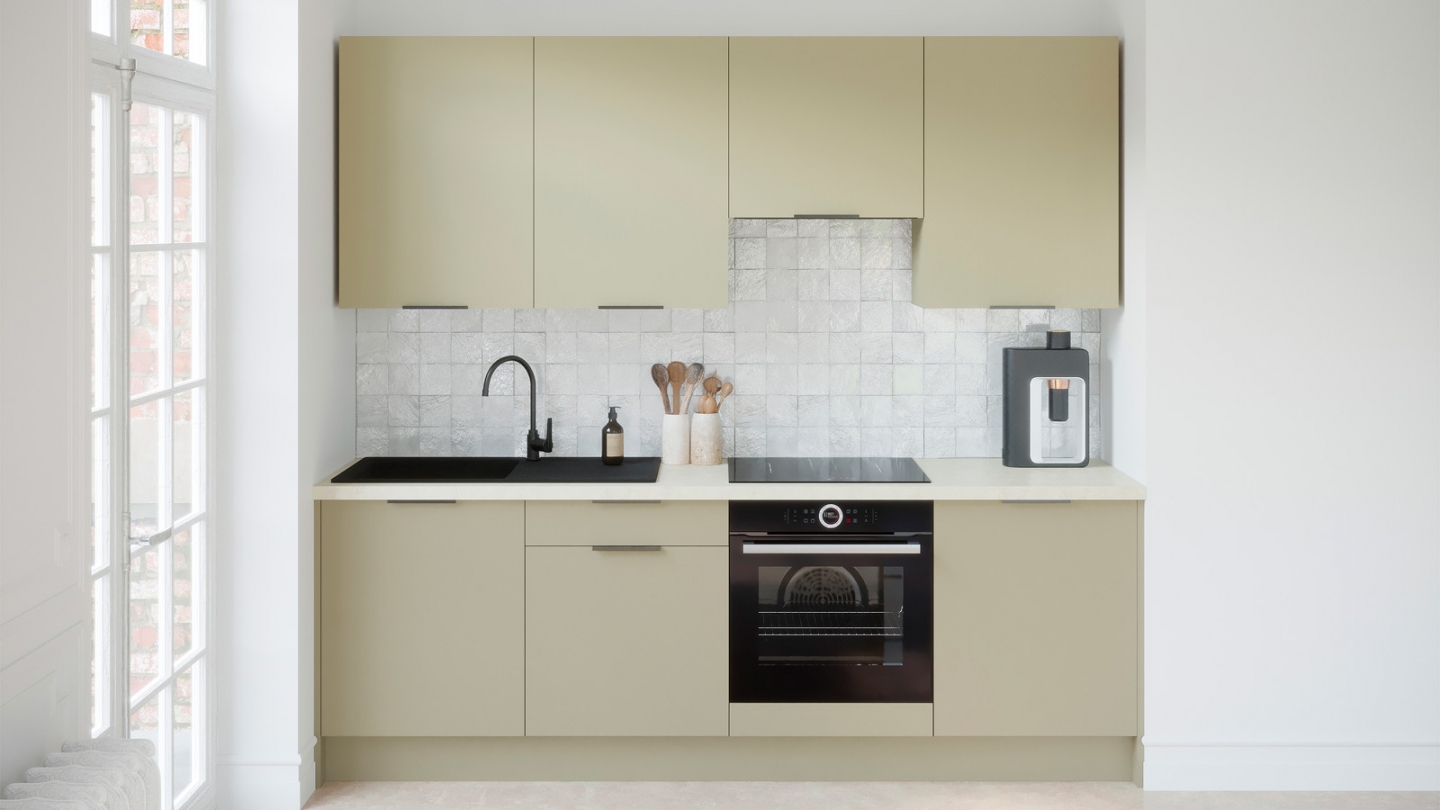Ensemble de 8 meubles de cuisine - L. 245 cm - vert sauge - Luzia