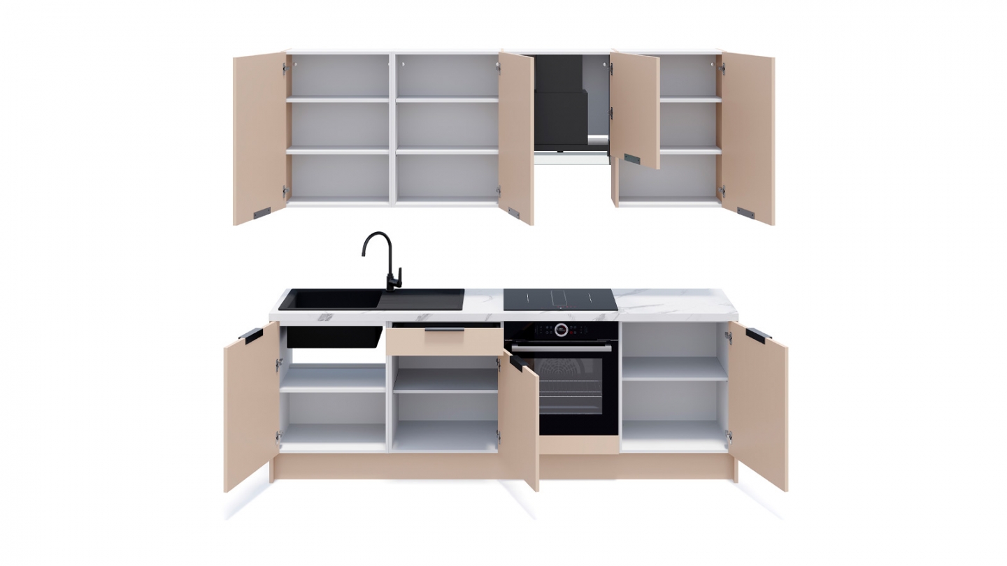 Ensemble de 8 meubles de cuisine - L. 245 cm - beige cachemire - Luzia