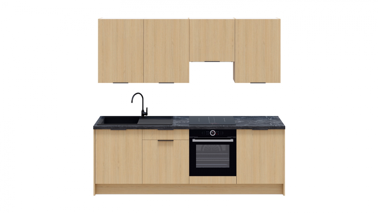 Ensemble de 8 meubles de cuisine - L. 245 cm - chêne clair - Sierra