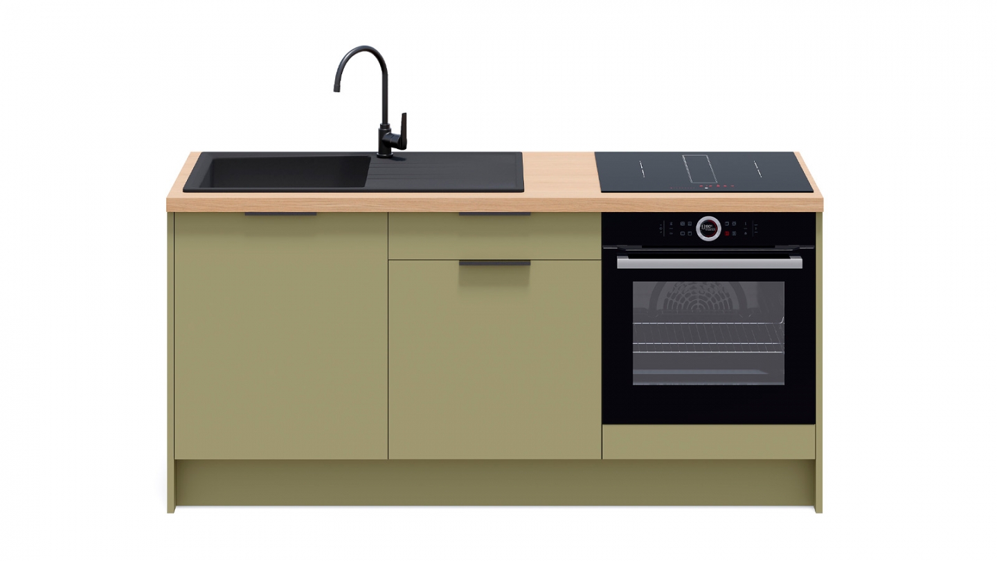 Meubles bas de cuisine - L. 185 cm - vert olive - Luzia