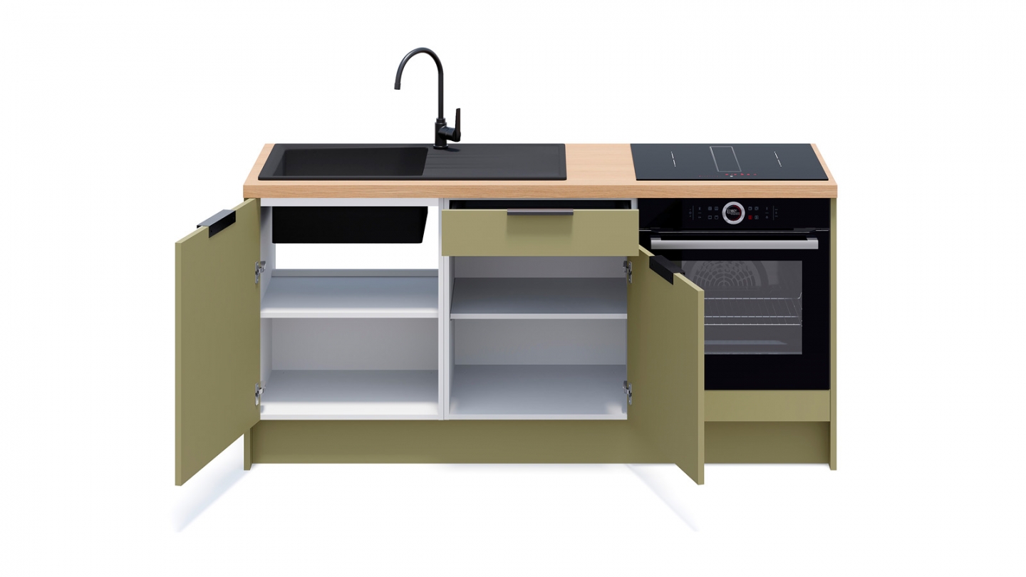 Meubles bas de cuisine - L. 185 cm - vert olive - Luzia
