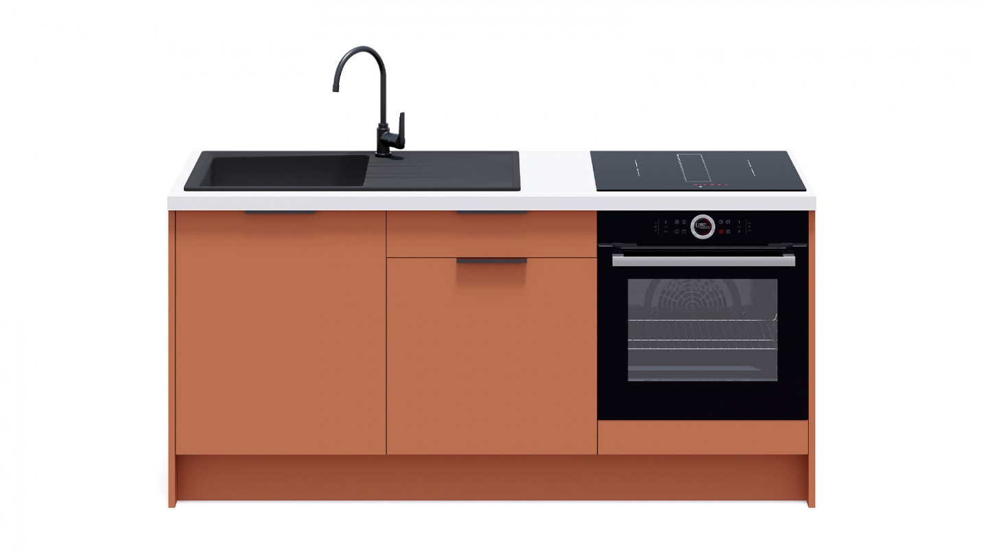 Meubles bas de cuisine - L. 185 cm - terracotta - Luzia