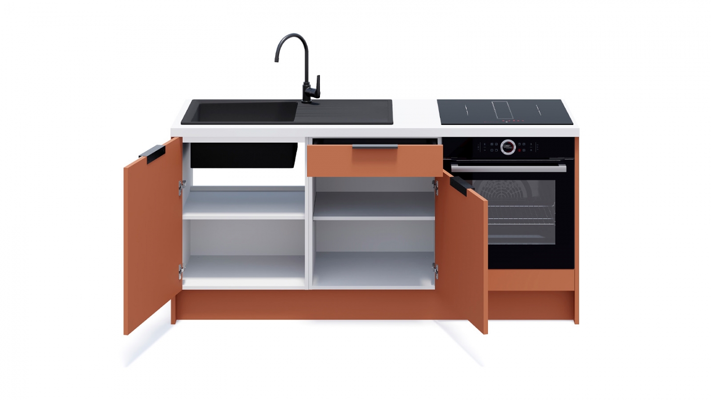 Meubles bas de cuisine - L. 185 cm - terracotta - Luzia