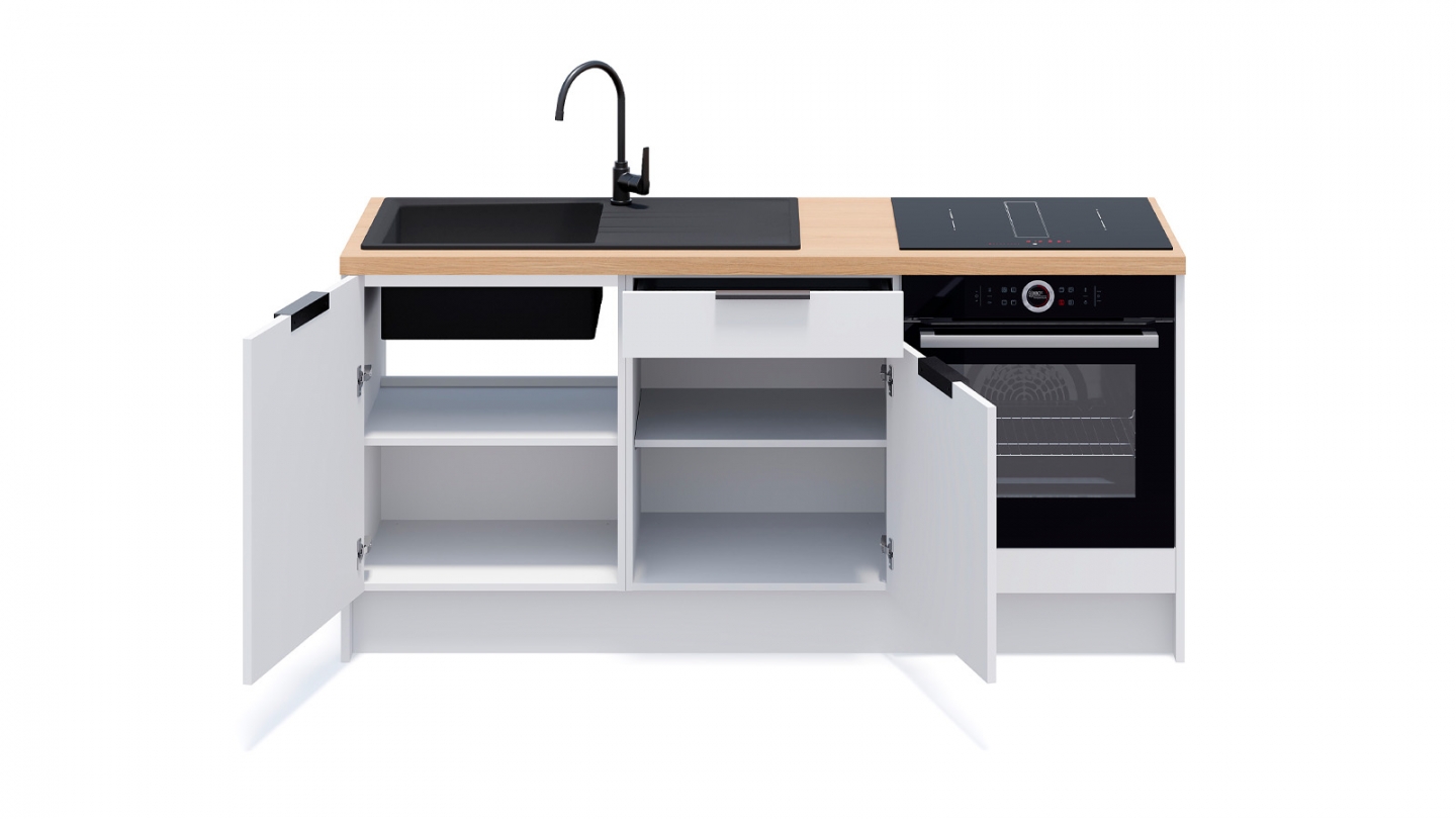 Meubles bas de cuisine - L. 185 cm - blanc - Luzia