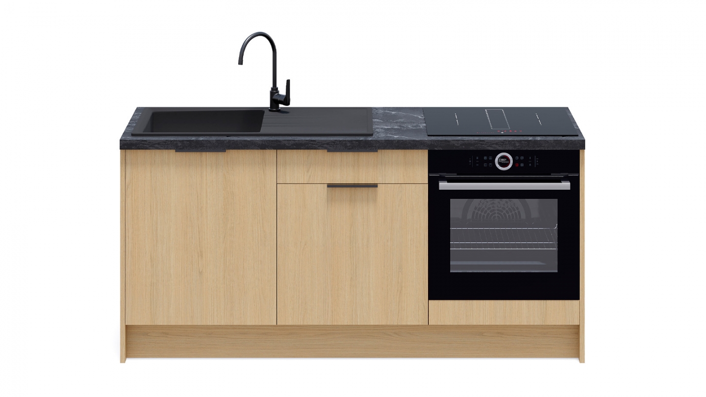 Meubles bas de cuisine - L. 185 cm - chêne clair - Sierra