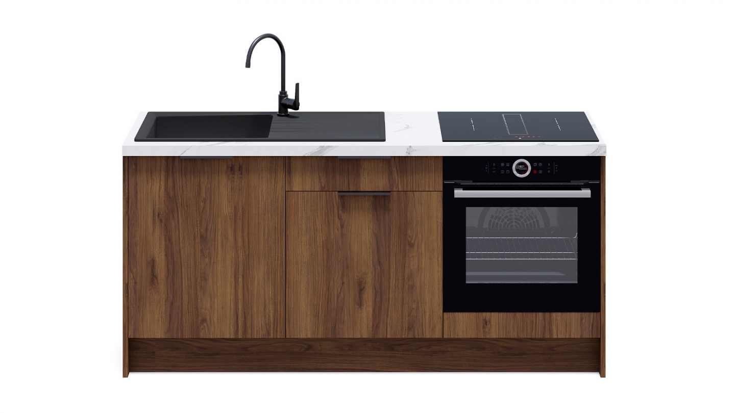 Meubles bas de cuisine - L. 185 cm - noyer brun - Sierra