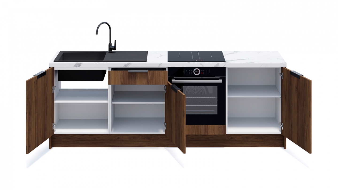 Meubles bas de cuisine - L. 245 cm - noyer brun - Sierra