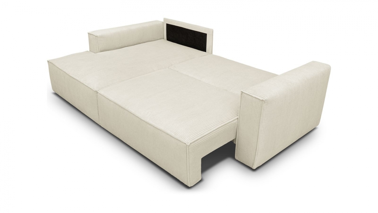 Canapé d'angle à gauche convertible 3 places en velours côtelé beige - Asti