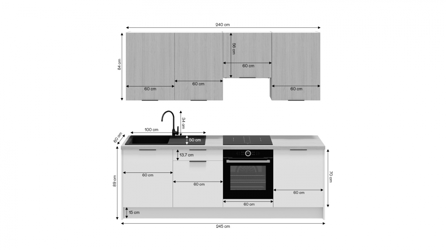 Ensemble de 8 meubles de cuisine - L. 245 cm - abricot - Luzia