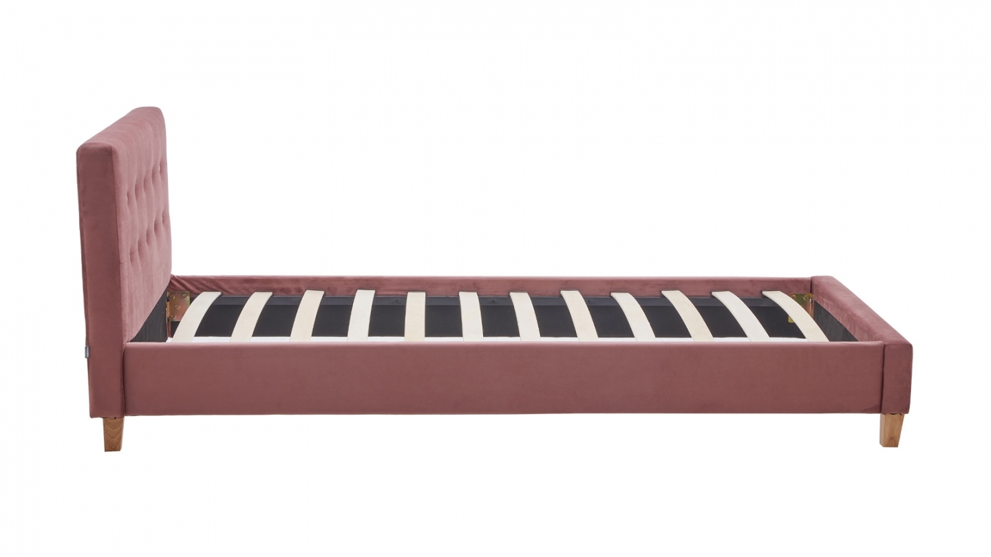 Ensemble Lit adulte 90x190cm avec tête de lit en velours vieux rose - Milo + Matelas mémoire de forme - Memo HR