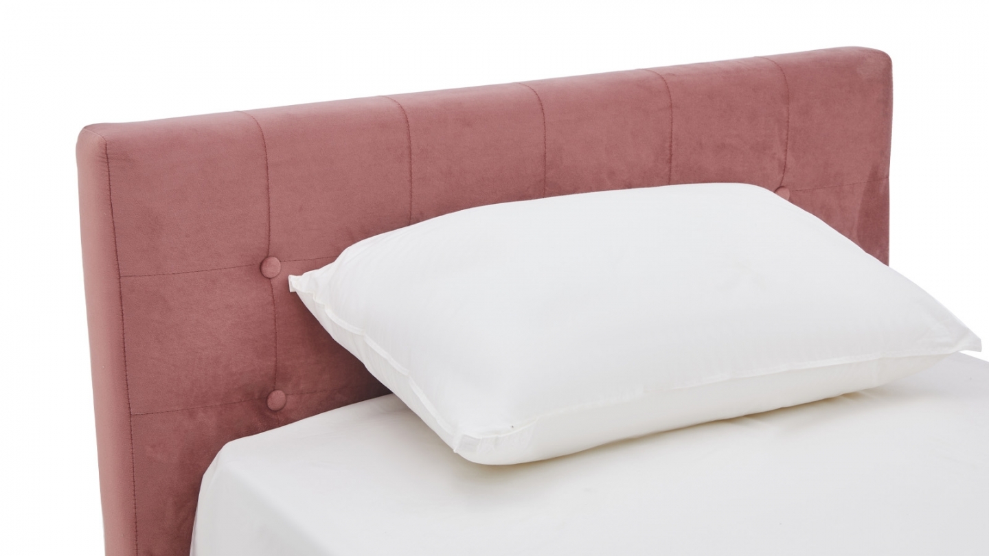Ensemble Lit adulte 90x190cm avec tête de lit en velours vieux rose - Milo + Matelas mémoire de forme - Memo HR