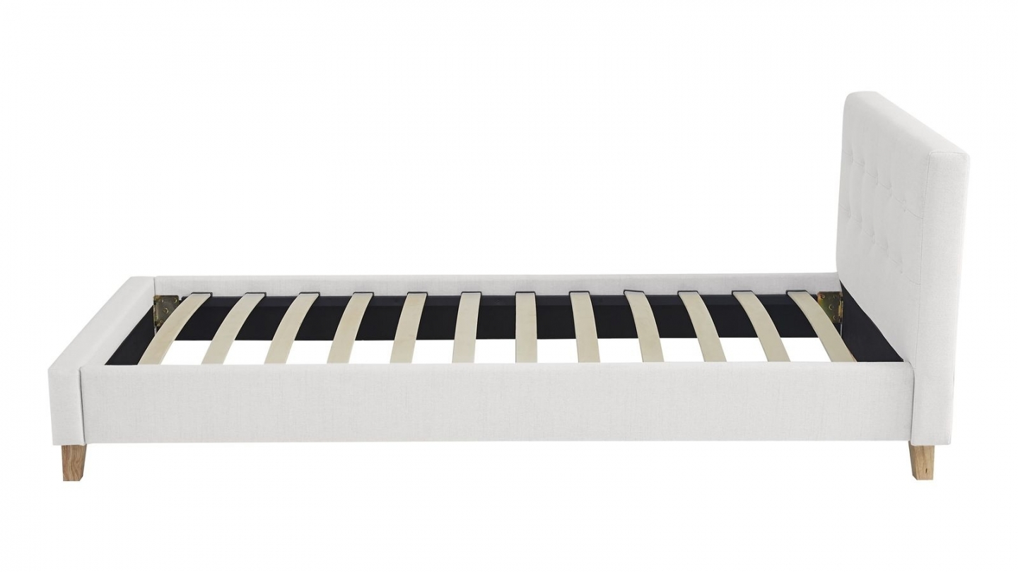 Ensemble Lit adulte 90x190cm avec tête de lit en tissu beige - Milo + Matelas mémoire de forme - Memo HR