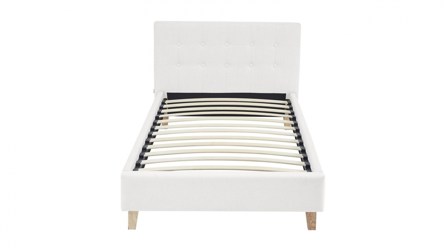 Ensemble Lit adulte 90x190cm avec tête de lit en tissu beige - Milo + Matelas mémoire de forme - Memo HR