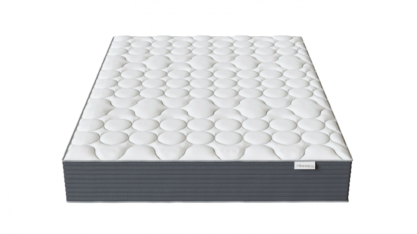 Ensemble Lit adulte 90x190cm avec tête de lit en tissu beige - Milo + Matelas mémoire de forme - Memo HR