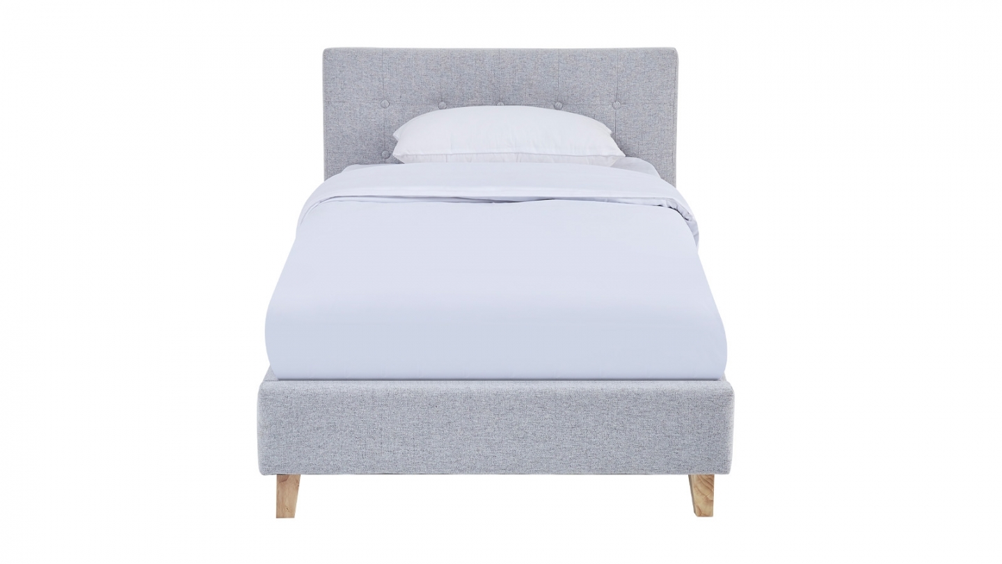 Ensemble Lit adulte 90x190cm avec tête de lit en tissu gris chiné - Milo + Matelas mémoire de forme - Memo HR