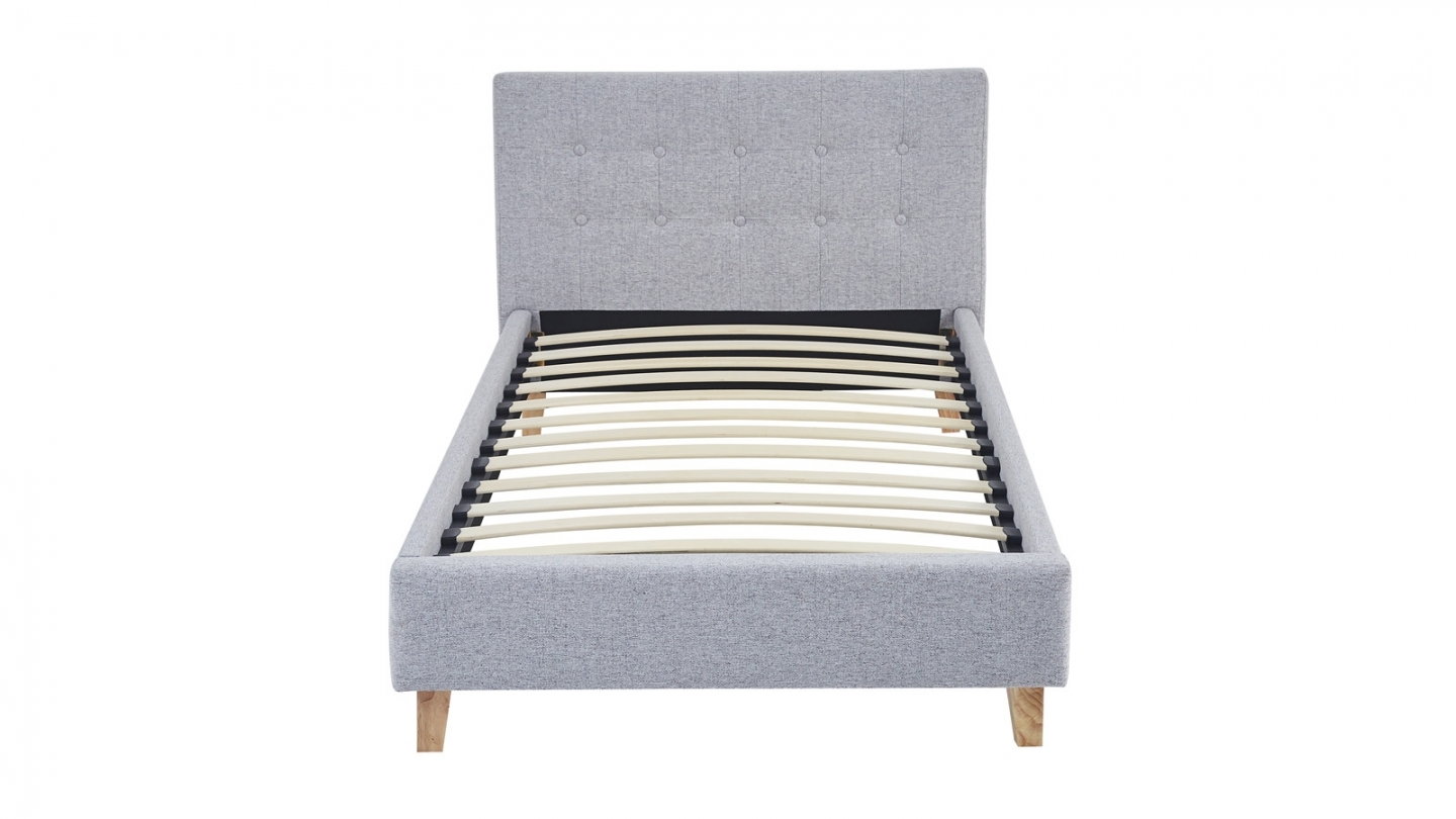 Ensemble Lit adulte 90x190cm avec tête de lit en tissu gris chiné - Milo + Matelas mémoire de forme - Memo HR