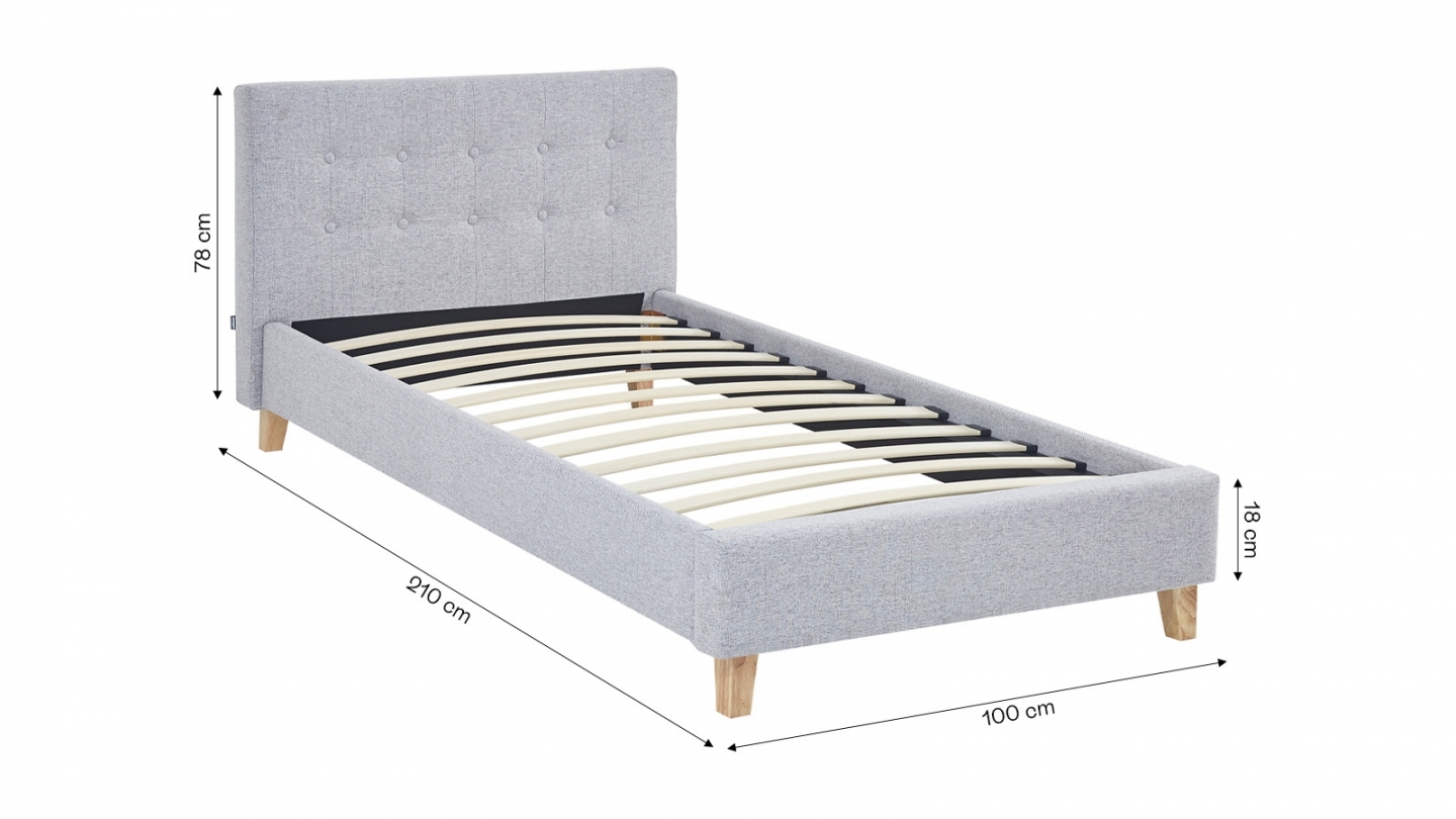 Ensemble Lit adulte 90x190cm avec tête de lit en tissu gris chiné - Milo + Matelas mémoire de forme - Memo HR