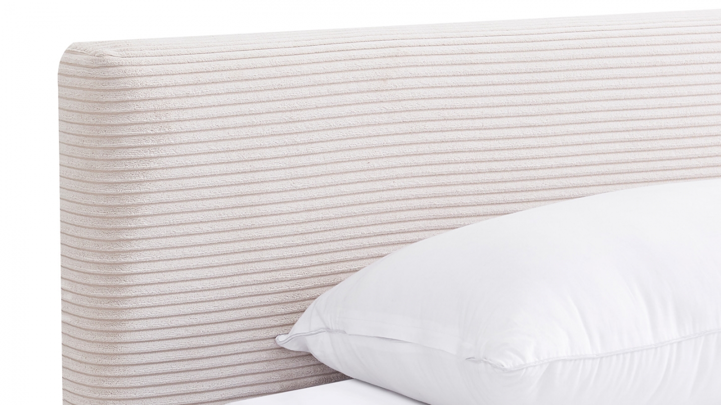 Ensemble Lit adulte 90x190cm avec tête de lit en velours côtelé beige - Milo + Matelas mémoire de forme - Memo HR
